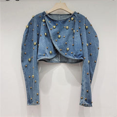 Denim Puff Sleeve Embellish Jacket