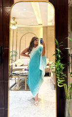 Aqua Ombre Asymmetric Gown