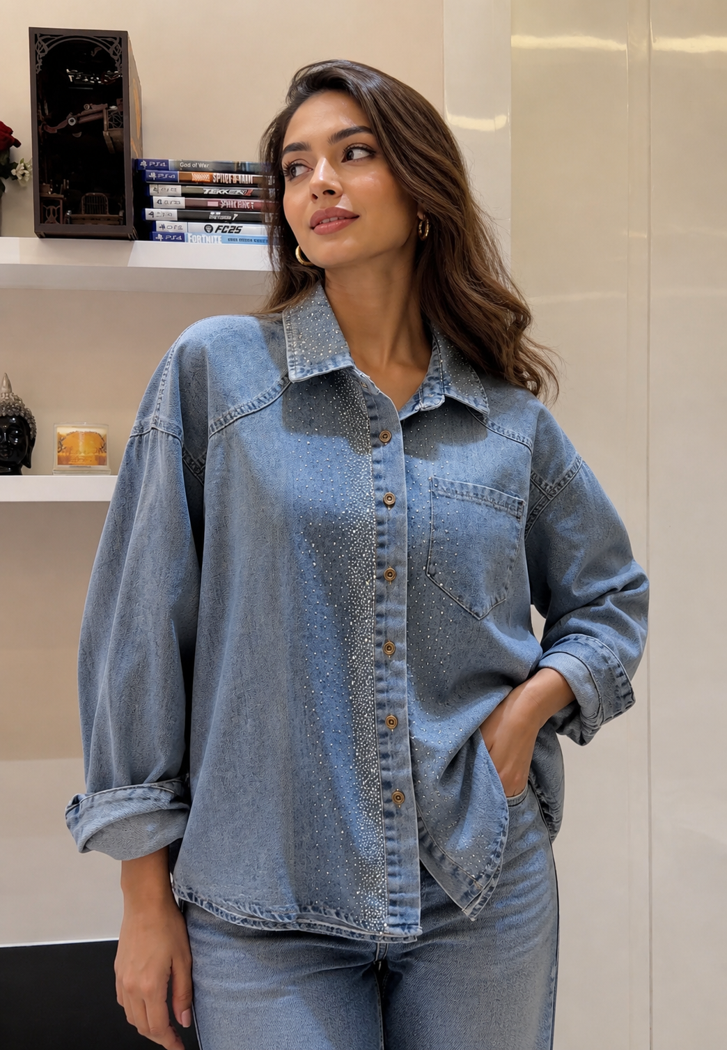Terra Embellish Denim Shirt