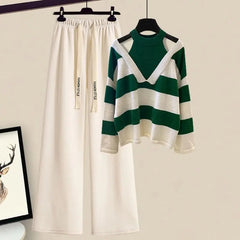 Bold Stripes Cutout Sweater with wide leg pants