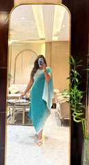 Aqua Ombre Asymmetric Gown