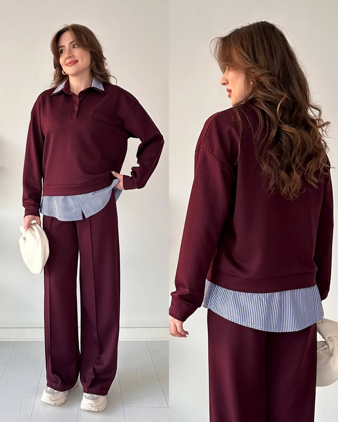 Layered Shirt-Sweatshirt Co-Ord Set