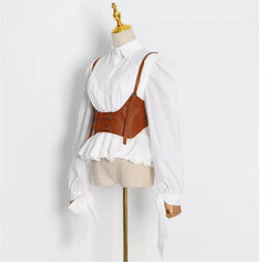 Vintage Puff Sleeve Blouse with Buckle Corset