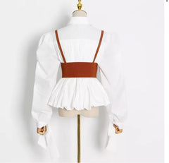 Vintage Puff Sleeve Blouse with Buckle Corset