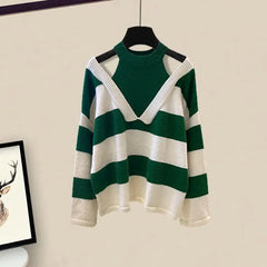 Bold Stripes Cutout Sweater with wide leg pants