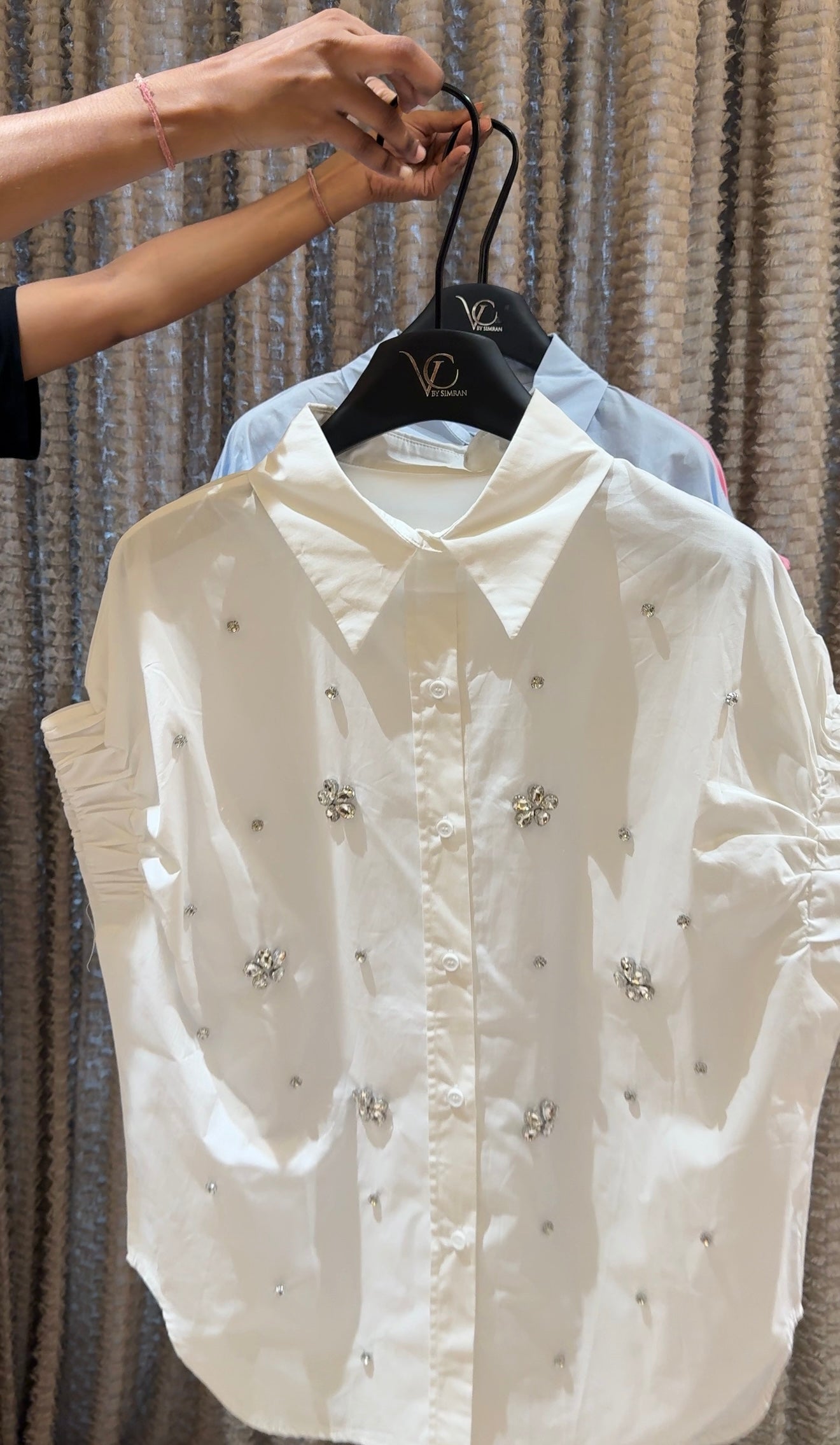 Gleam Drawstring Sleeve Embellish Shirt