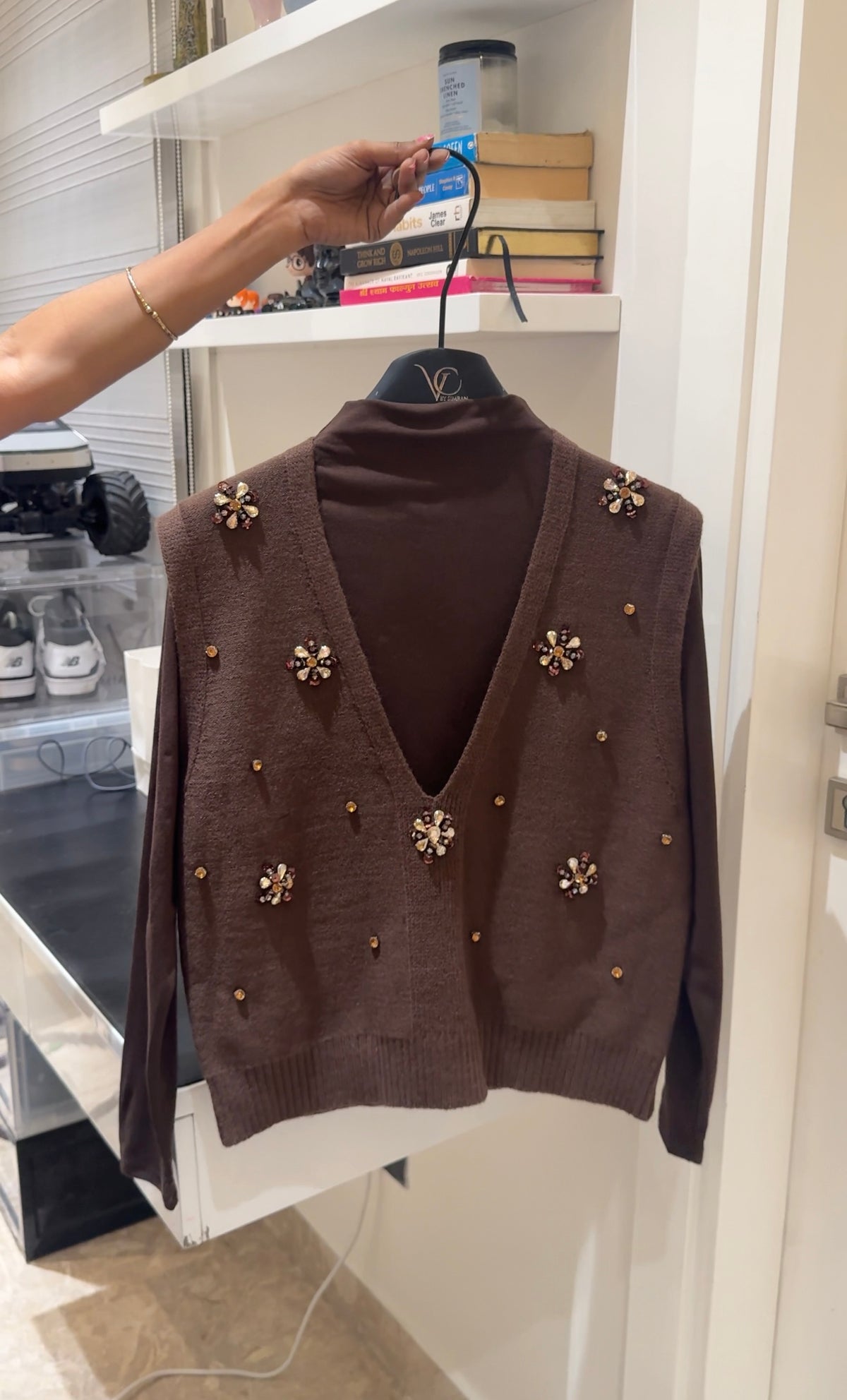 Luxe Beaded Knit V-Neck Vest